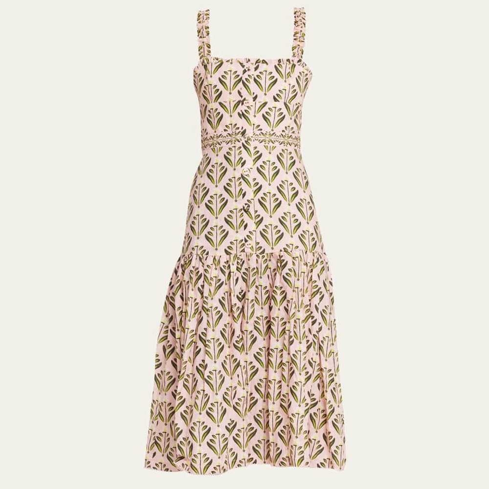 AGUA BY AGUA BENDITA
Nispero Tiered Floral-Print Linen Midi Dress